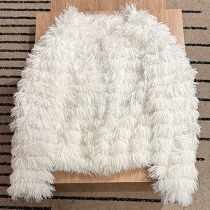White Faux Fur Shag Jacket - Woman's Coat